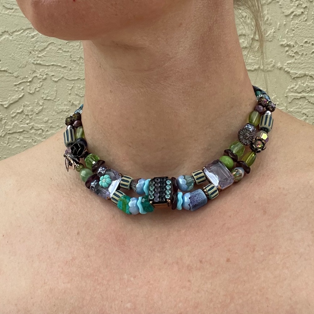 Unique vintage multi-color beads necklace